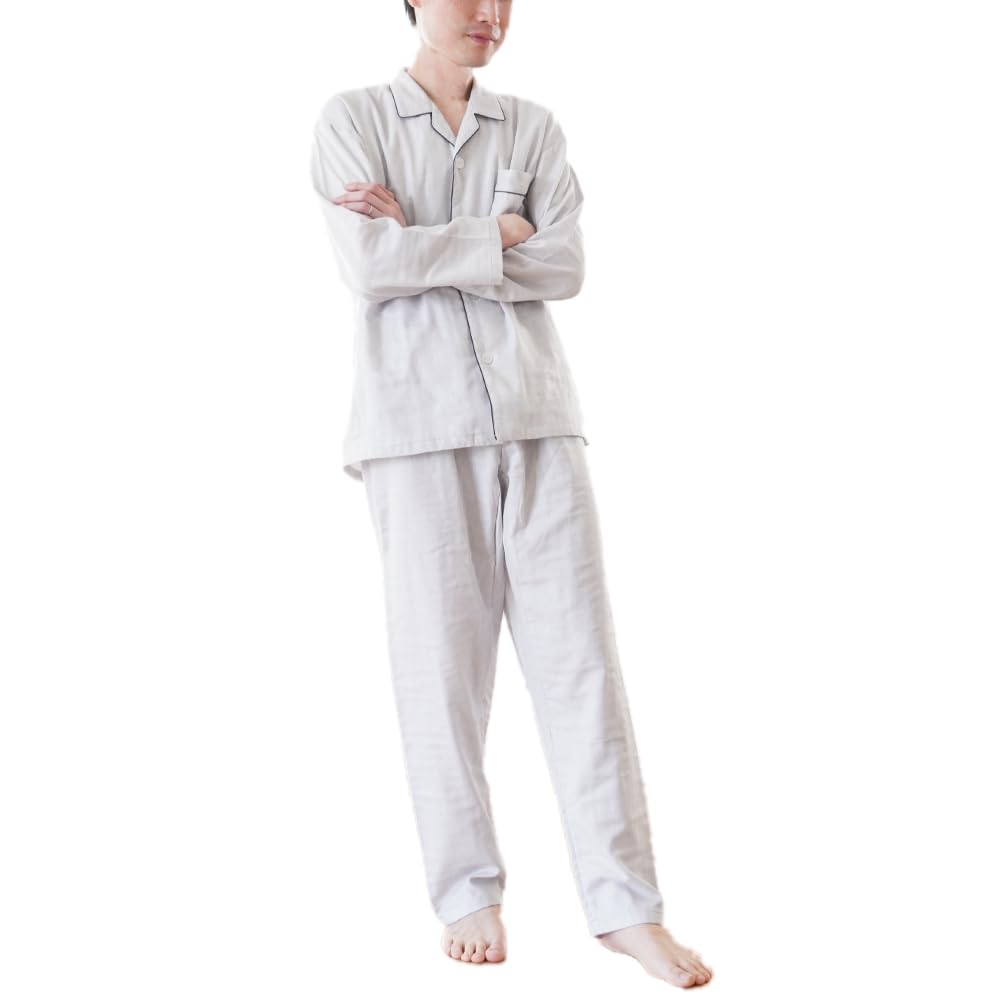 Amazon | [こだわり安眠館] 二重ガーゼ パジャマ メンズ 長袖 綿