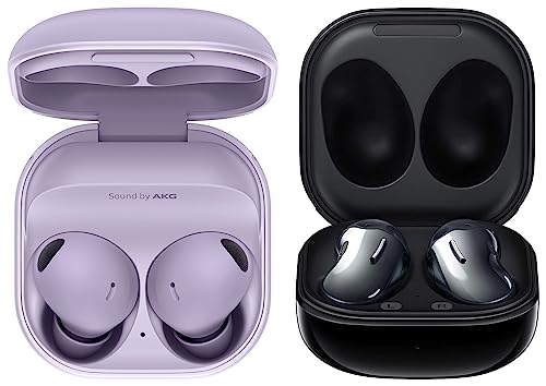 Image of Samsung Galaxy Buds2 Pro, Bluetooth Truly Wireless in Ear Earbuds with Noise Cancellation (Bora Purple, with Mic) & Galaxy Buds Live Bluetooth Truly Wireless in Ear Earbuds with Mic