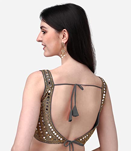 Image of Pujia Mills Women's Embroidery Work Real Mirror Sleeveless Readymade Blouse