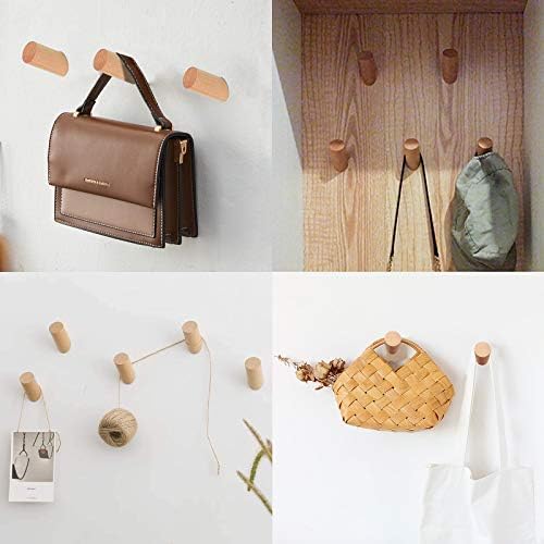 6 Pieces Wooden Coat Hook, Wood Wall Hook Pegs Coat Hanger for Hanging Clothes, Hat, Scarves Towel and Headphone in Bedroom, Living Room, Hallway - Maximum Load 15 kg