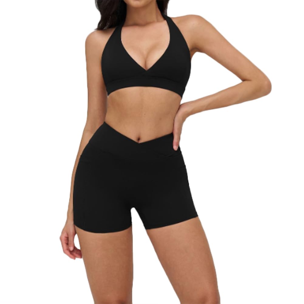 XYFfybhsd Women High Waist Sleeveless Yoga Sets Gym Fitness Running (Size:M,Color:Black 2)