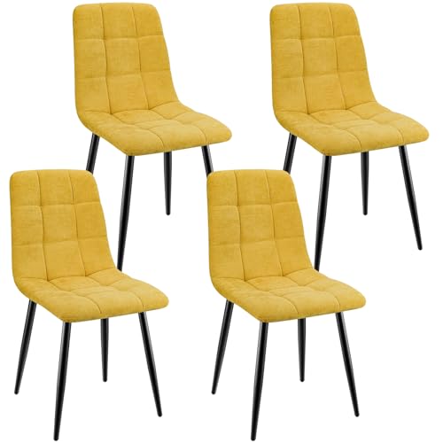 ANVOFONG Lot de 4 chaises de salle à manger, de cuisine, rembourrées avec pieds en fer, pour chambre à coucher, salon, jaune
