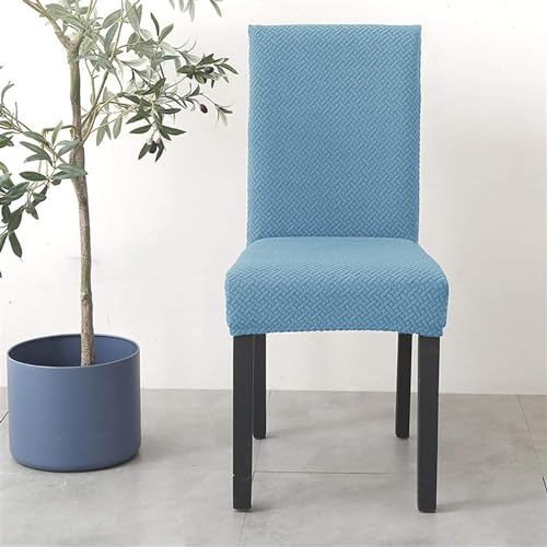 Image of House of Quirk Elastic Jacquard Chair Cover Stretch Removable Washable Short Dining Chair Cover Protector Seat Slipcover (Pack of 8, Sky Blue)