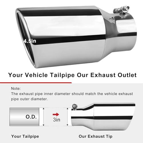 Image of 3 inchInlet Exhaust Tip,4.5 inch Outlet 9 inch Long Stainless Steel Bolt-On
