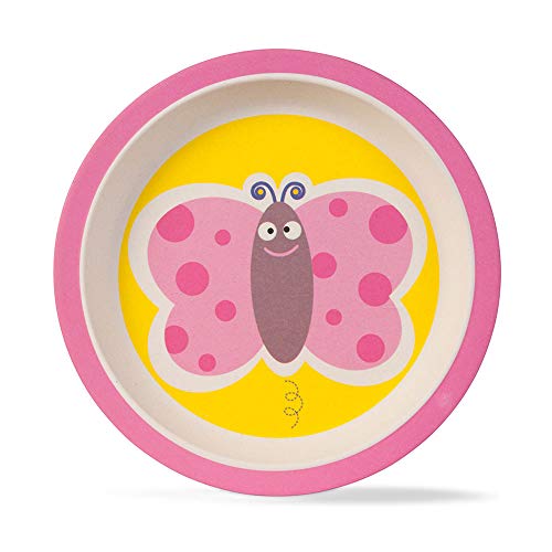 Image of Bamboo Kids Feeding Set of 5 |Kids Crockery Set Tableware |Baby Utensils and Dishes Set | Eco-Friendly |Organic & Natural (Butterfly)