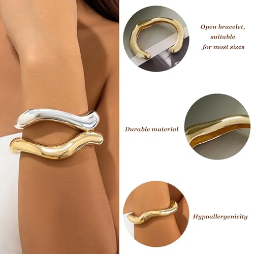 Image of Long tiantian Gold Bangles for Women Bangle Bracelets Chunky Bangles Bracelets Non Tarnish Gold /Silver Bracelet for Women Trendy Jewelry Gifts
