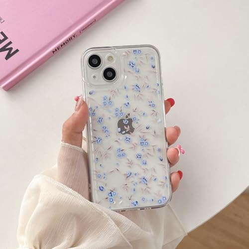 Coque iPhone 15 Plus antichoc fleurie en TPU souple et mince bleu clair