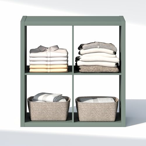 Image of Furinno Cubic Extra Thick 4-Cube Closet Organizers and Storage, Sage Green | 14.6 x 30 x 30 in, Open Shelf Closet Storage, Closet Organizer, for Wardrobe, Bedroom, Living Room