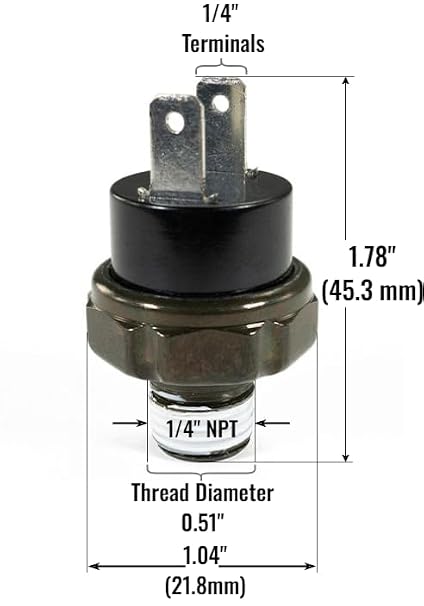 HornBlasters Air Pressure Switch - 1/4 NPT / 20 Amps - (165-200 PSI)