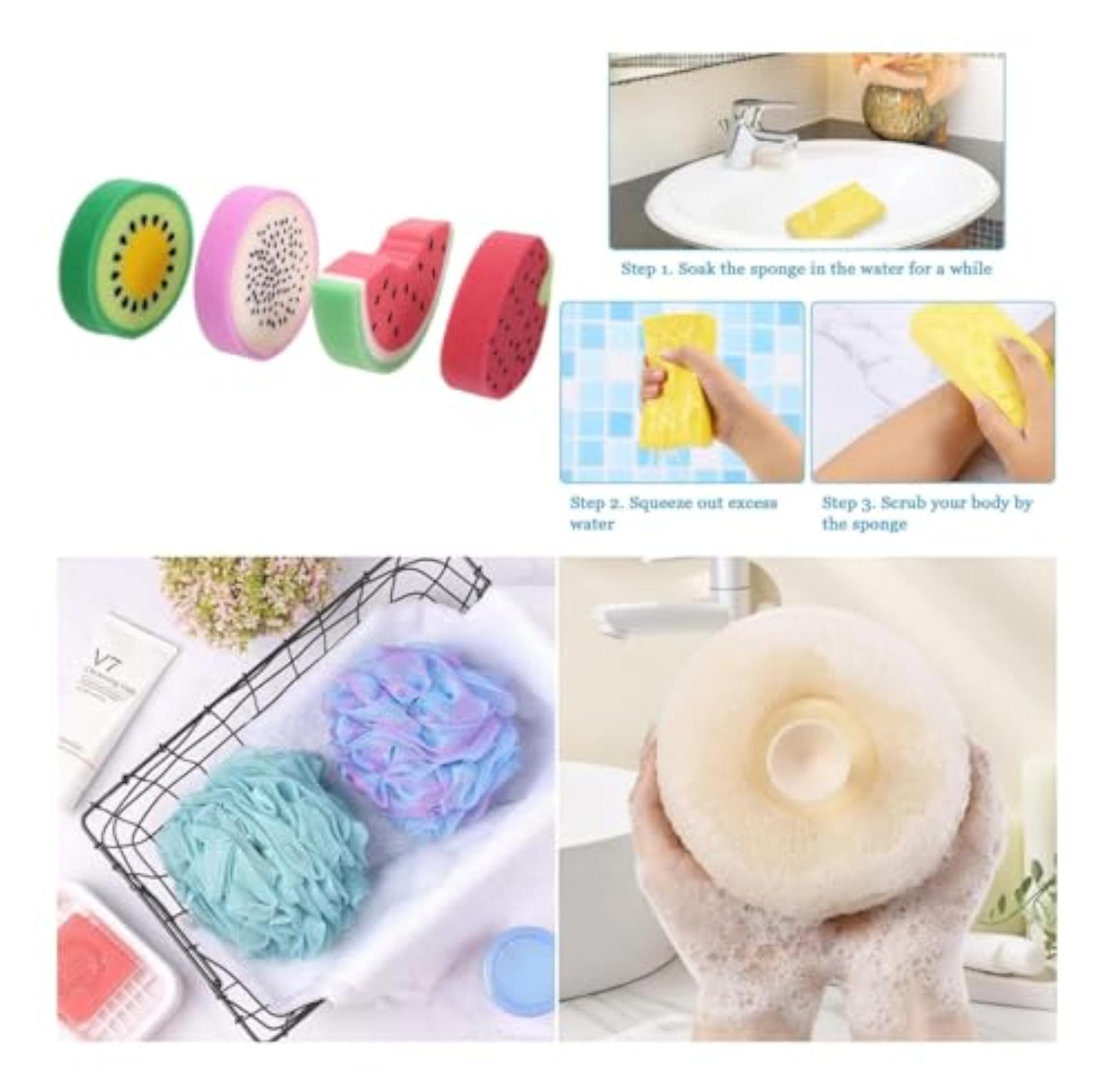KRUSH Sponge Shower Bath Loofah Set of 4 Multi Design