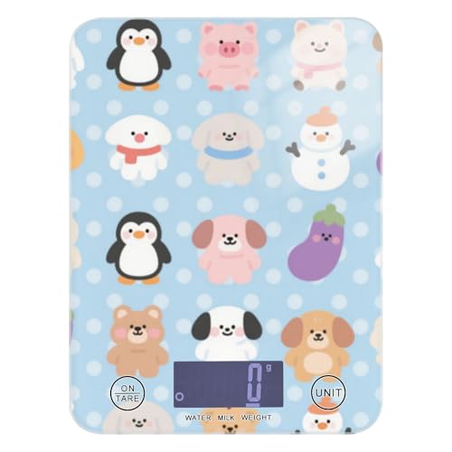 Cute Cartoon Blue Zoo - Bilancia da cucina digitale per perdita di peso da 5 kg/5 g, facile da pulire, piccola bilancia digitale da cucina con 4 unità per la perdita di peso espresso pesa para comida