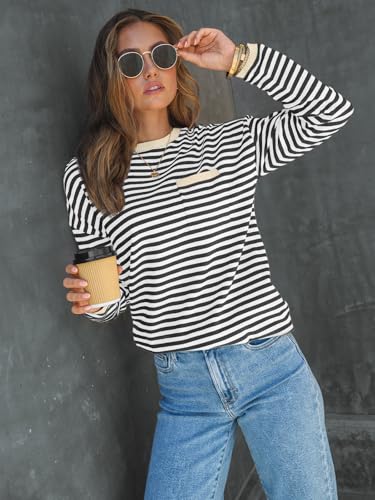 LILLUSORY Womens Sweaters 2025 Early Fall Fashion Must Have Clothes Outfits Striped Lightweight Oversized Ladies Cute Teacher Work Office Pullover Crewneck Long Sleeve Trendy Old Money Tops Clothing