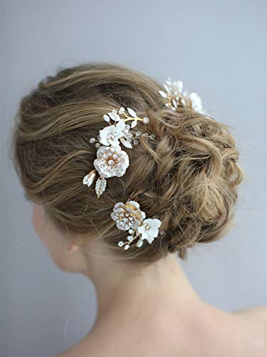 AW Bridal Wedding Hair Comb Floral Gold Leaves Bridal Hair Accessories for Bride Bridesmaids
