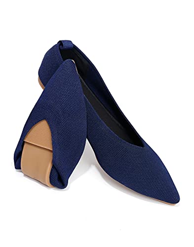 Slocyclub Flat Shoes for Women Classic Pointed Toe Slip On Ballet Shoes Knitted Texture Black Comfortable Dress Shoes