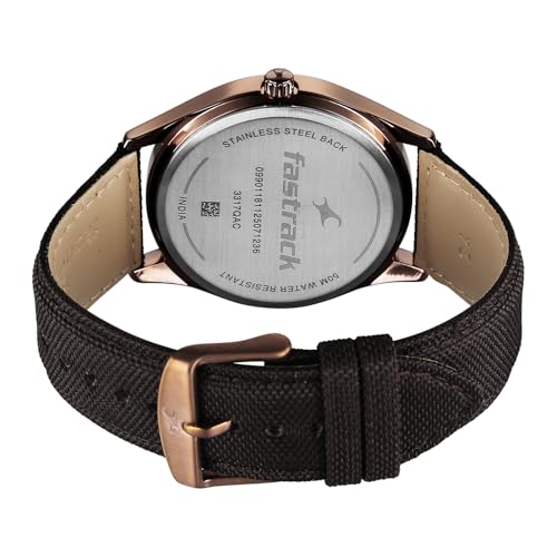 Image of Fastrack Wild Poison Dart Frogs Brown Dial Brown Leather Strap Watch for Men - 3317QL02