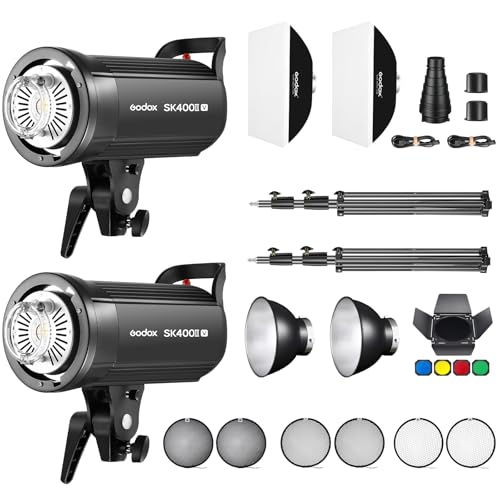 Kit Godox SK400II Flash Da Studio 2x – Con Softbox 60x90cm, Treppiedi 2.8m, Griglie A Nido D'ape – Attacco Bowens