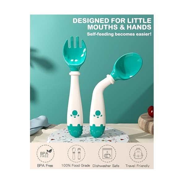Deejoy-Toddler-Utensils-Self-feeding-Flatware-Set-withTravel-Case-Baby-Spoons-and-Forks-with-Silicone-Bendable-Handle-Easy-Grip-Heat-Resistant-Ideal-for-Kids-Stage-2-Green