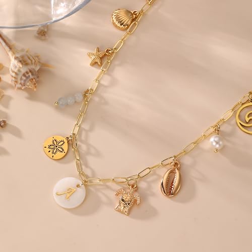 Gold Initial Charm Necklace for Women Dainty Boho Shell Starfish Necklace Personalized Letter A-Z Pendant Necklaces Summer Beach Surfer Jewelry Gifts3