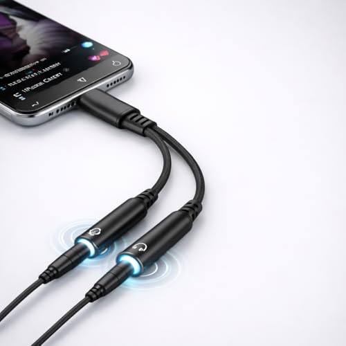 Image of Mizi USB C to Dual 3.5mm Headphone Splitter, 2-Port Audio Adapter for iPhone 15 /16 /17 Pro, Galaxy S24 /S25 Ultra, Pixel, iPad Pro - Share Music & Podcasts - Black