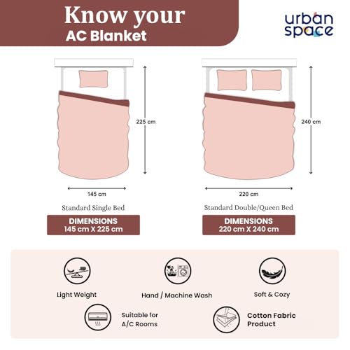 Urban Space 100% Cotton Malmal Double Bed Dohar, All Season Reversible Blanket, Soft, Lightweight and Breathable Ac Dohar/Quilt/Blanket/for Bed, Sofa AC Blanket (86 x 95 inch, Iris Pink)