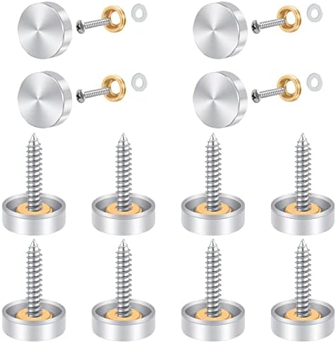 12 Sets Mirror Screws, Bolatus 16mm Decorative Cap Covers Brushed Mirror Nails Polished Stainless Steel Mirror Screws Cap Nail with Washers for Mirror Tables Bath Plates Wardrobes Glass Signs