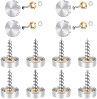 12 Sets Mirror Screws, Bolatus 16mm Decorative Cap Covers Brushed Mirror Nails Polished Stainless Steel Mirror Screws Cap Nail with Washers for Mirror Tables Bath Plates Wardrobes Glass Signs