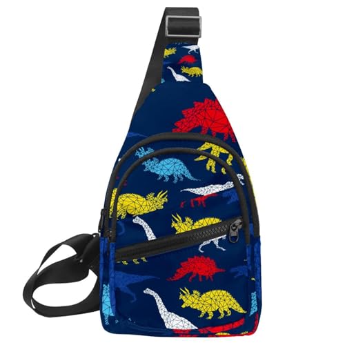 Mochila bandolera para hombre juvenil con estampado de dinosaurio y cremallera