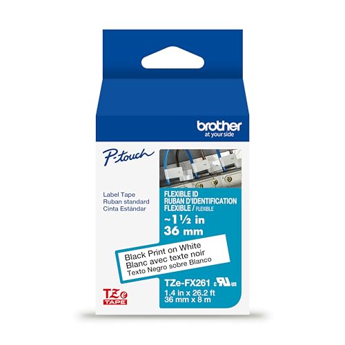 Brother Genuine P-touch TZe, Black Print on White, Flexible ID Laminated Label Tapes (TZeFX261), ~1-1/2in x 26.2ft (36mm x 8m) for Select P-touch Label Makers, Durable, For Cable Wrap, Water-Resistant by Brother - Used condition - US$25.77