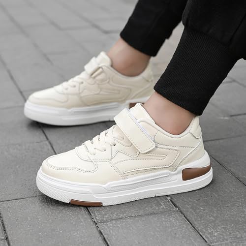 XIPAI Boys Girls Low Top Skate Sneakers Kids Comfortable Casual Running Tennis Shoes Beige 6 Big Kid