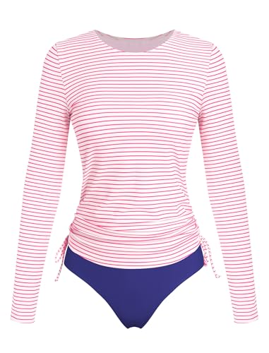 Image of ZAFUL Women's Long Sleeve Rash Guard UPF 50+ Sun Protection Surf Swim Shirts Drawstring Tankini Swimsuit