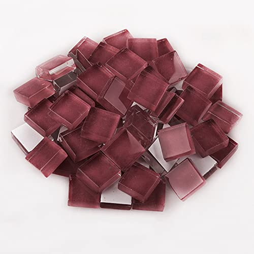 200 Stück/200 g Packung Mosaikfliesen Zubehör für DIY Handwerk, Teller, Bilderrahmen, Blumentöpfe, handgefertigter Schmuck, 1 x 1 cm quadratische Glas-Deko-Fliesen (Karminrot) Cover