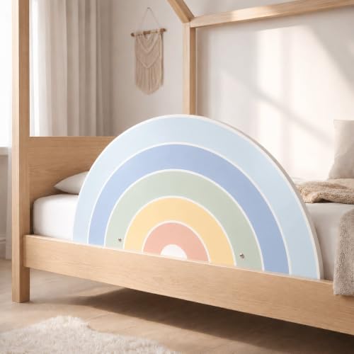 Wunderlab Rausfallschutz Bett aus Holz in süßem Design für Kinder - Bettgitter Rausfallschutz Randy fürs Kinderzimmer, Bettschutzgitter Kinderbett, Hausbett bis 200cm geeignet, schön, stabil + sicher