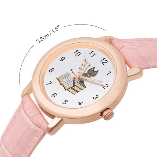 Books Cats Life is Sweet Classic Watches for Women Funny Graphic Pink Girls Watch Easy to Read2