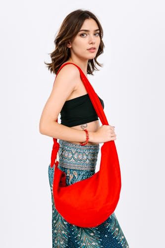 Image of Hobo Crossbody Bag for Women - Handmade Cotton Boho Purse with Wooden Ring | Lightweight Slouchy Shoulder Sling Tote Bag