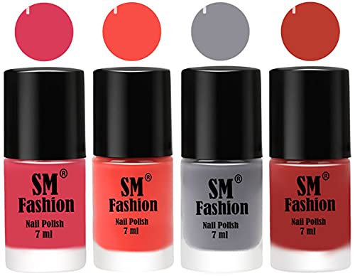 Image of Nail Polish Combo Set (Pack of 4) Quick Dry Gel Finish Nail Paint | Rose,Coral,Gray,Dark Peach | 7 ml Each