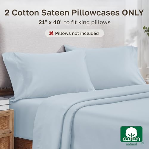 Image of California Design Den 800 Thread Count 2-Pack Pillowcase King | Soft & Thick 100% Cotton Sateen Backed by Good Housekeeping Seal, Classic Side Opening 4 inch Hem, Fits King Pillows - Blue