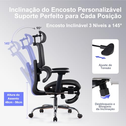 LarkLeaves Cadeira de Escritório com Descanso para os Pés, Cadeira Ergonômica com Encosto de Cabeça