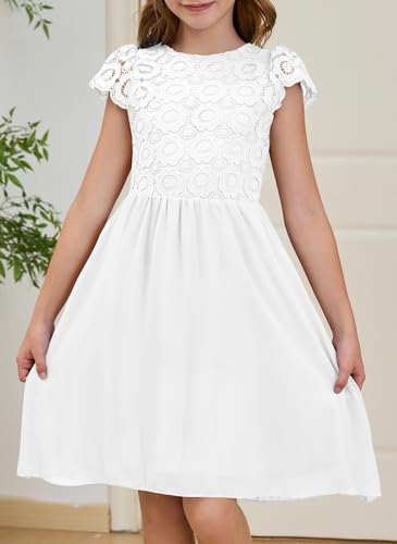 HOSIKA Summer Flower Girls Vintage Lace Chiffon A-Line Semi Formal Wedding Birthday Dress for 6-12 Years Kids4