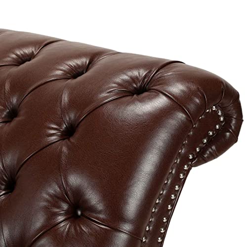 Frithjill Pu Chaise Lounge Chair, Modern Living Room Button Tufted Sofa Bed, Dark Brown #TOP5