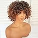 Charming cascade Short Kinky Curly Wig with Bangs, Ombre Brown Loose Curly Bob Wig, 6 Inch Synthetic Heat Resistant Bouncy Curls, Full Wig for African American
