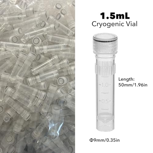 Estresen 1.5ml 500PCS Cryo Tubes, Cryogenic Vial, Cryovial Tubes, Frozen Test Tubes, Plastic Self-Standing Tubes with Screw Caps, for Long Term Freezing