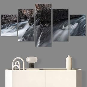 SIGNWIN 5 Panel Canvas Wall Art Forest Waterfalls...