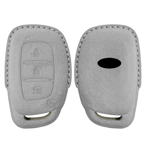 Image of KMH Alcantara Car Key Cover Compatible Hyundai Grand i10 NIOS Asta | Venue | i20 | Aura | Creta | Elantra 3 Button Shell Case Holder Full Key Protector Smart Keycover (D1) Grey - Pack of 1