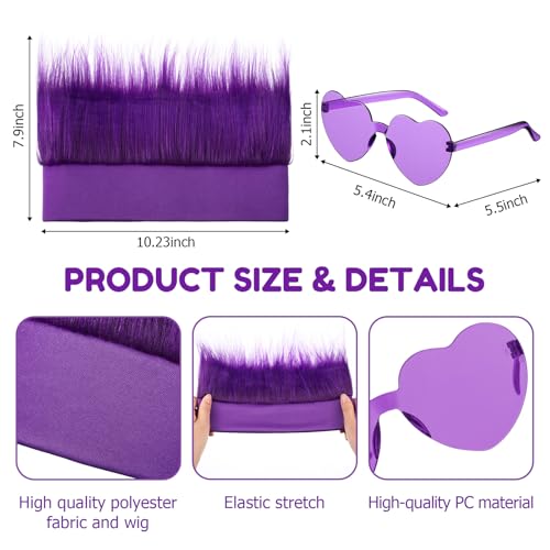 Image of Purple Spirit Wear Accessories, Wigs and Heart Glasses for Crazy Hair Day Team Color War Fun Halloween Costume Outfit
