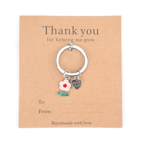 MUCOOS Personalized Keychain Cute and Delicate Pink Flower Pendant Thank You Gift for Parents Friends Teachers Doctors With a Thank You Card You Can Write a Thank You Message Thank You Gift