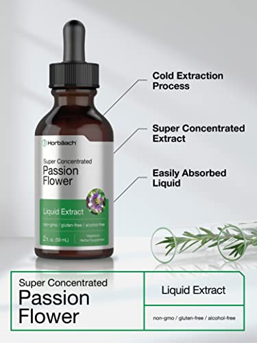 Passion Flower Tincture | 2 Fl Oz | Alcohol Free Liquid Extract Drops | Super Concentrated Supplement | Vegetarian, Non-Gmo, Gluten Free | By Horbaach #TOP2