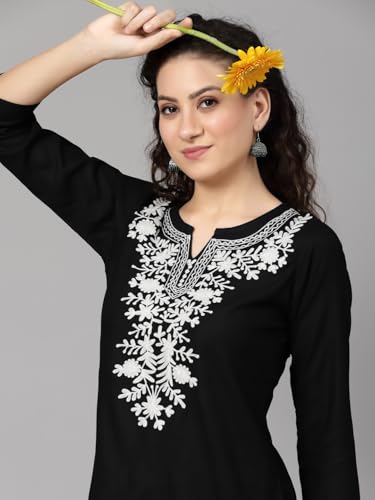 Image of QAZMI Short Kurti for Women| Rayon Cotton Embroiderd Kurta | Women's Tunic Tops
