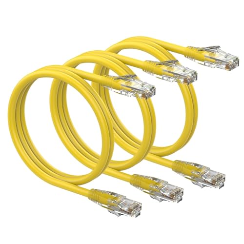 Image of Jainendra TechCat6 Ethernet Patch Cable 7 Feet, 24 AWG, 3 Pack - High-Speed LAN RJ45 Snagless Cable for Servers, Data Centers, Patch Panels, Switches - Yellow