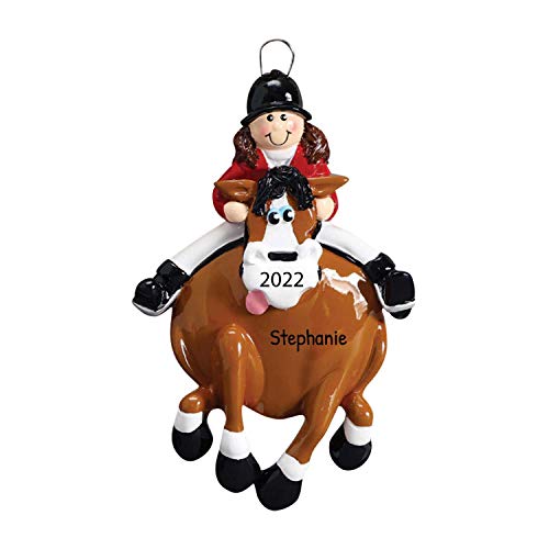 Personalized English Rider Christmas Tree Ornament 2021 - Brunette Girl Riding Horsewoman Horseshoe Black Jockey Lesson Race Horseback Trail Teacher Sport Activity Gift Year - Free Customization