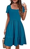 YOVION Girls Summer Dress Square Neck Short Sleeve Casual Loose Ruffle Tiered Dresses with Pockets for 10-11 Y Teal